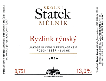 Šampionem Národní soutěže vín vinařské oblasti Čechy se letos stal Ryzlink rýnský 2016, pozdní sběr 